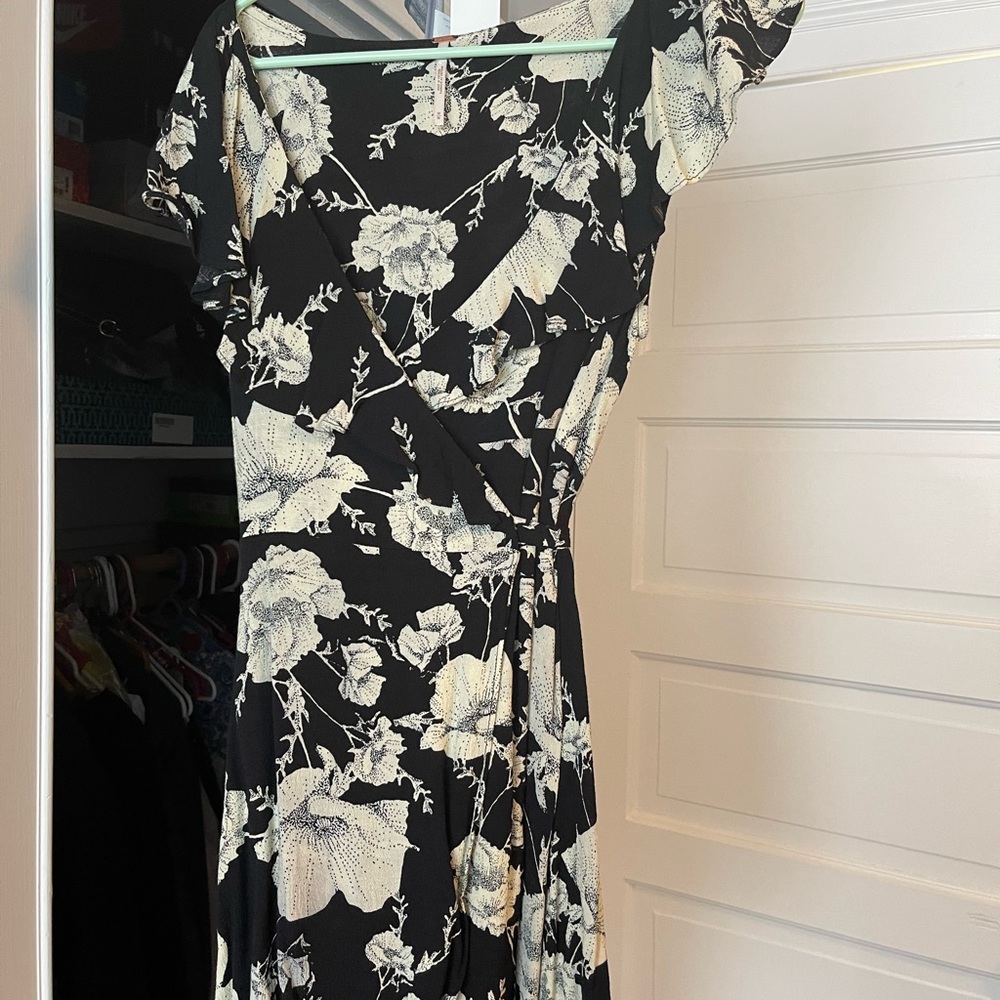 NWOT Free People French Quarter Black Floral Print Wrap Dress Medium